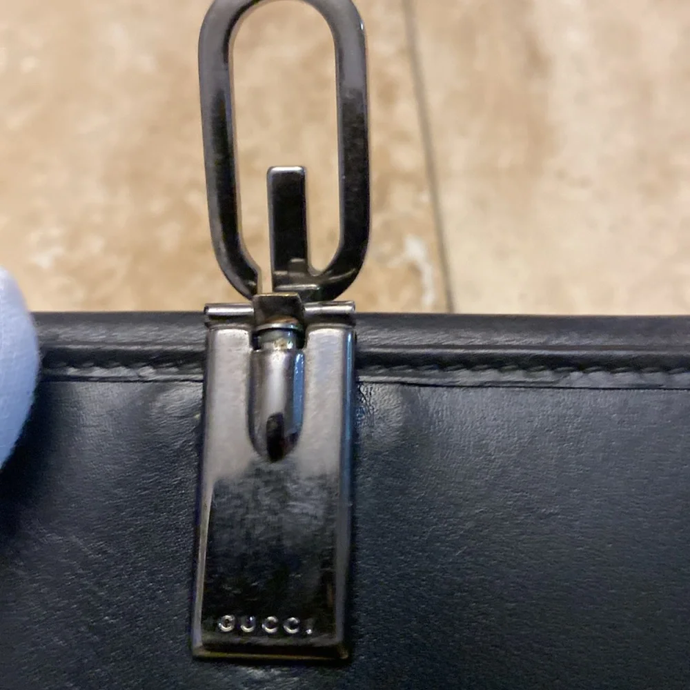 Gucci Vintage Black Leather Wallet with Silver G Buckle #1